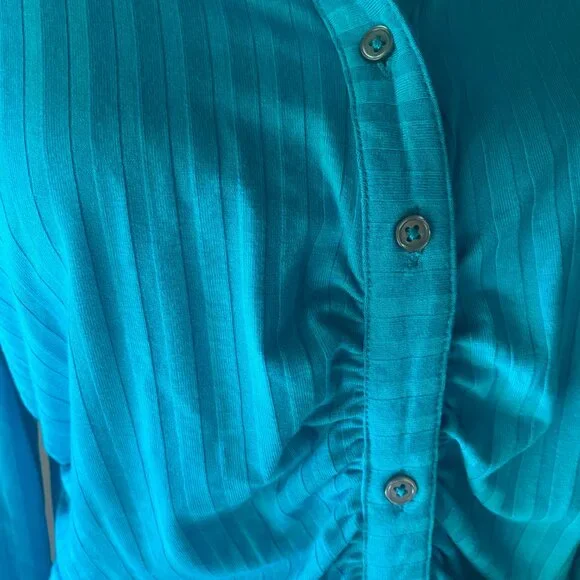 Jessica Simpson Slinky Blue Striped Ribbed Button Down Stretch Knit Shirt XL - Picture 4 of 9